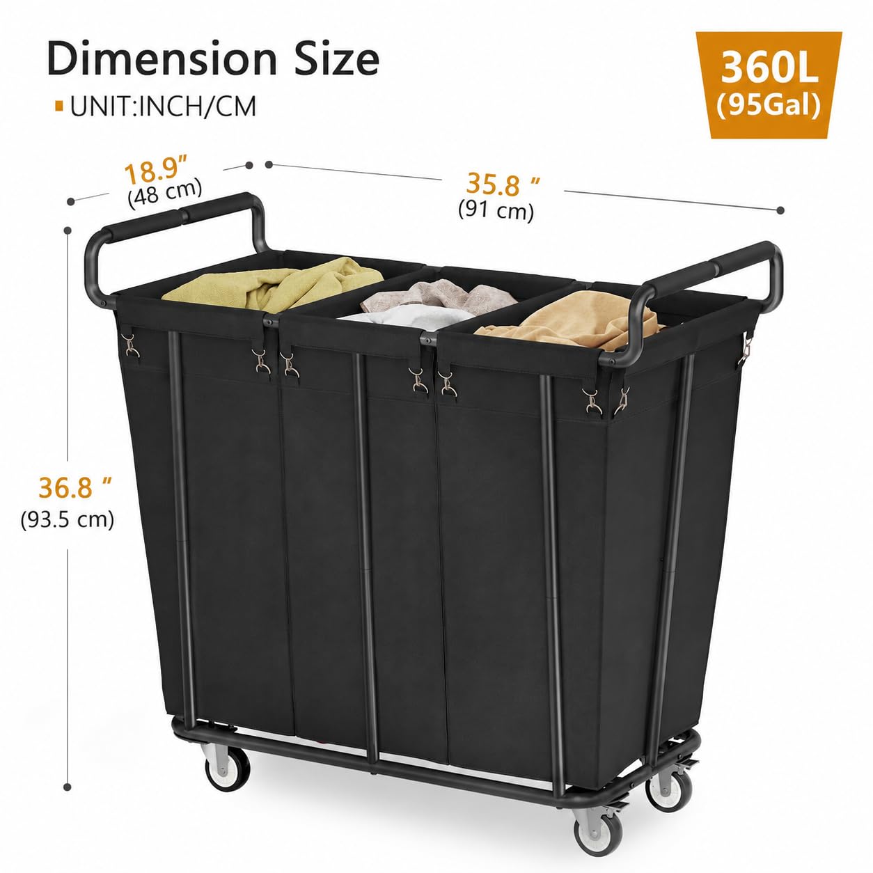 Amazon.com: Gewudraw Large laundry hamper with Wheels, 360L 3 Bag